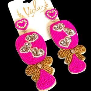 NEW Viola Valentine's Pink Champagne Hot Pink Seed Bead Statement earrings